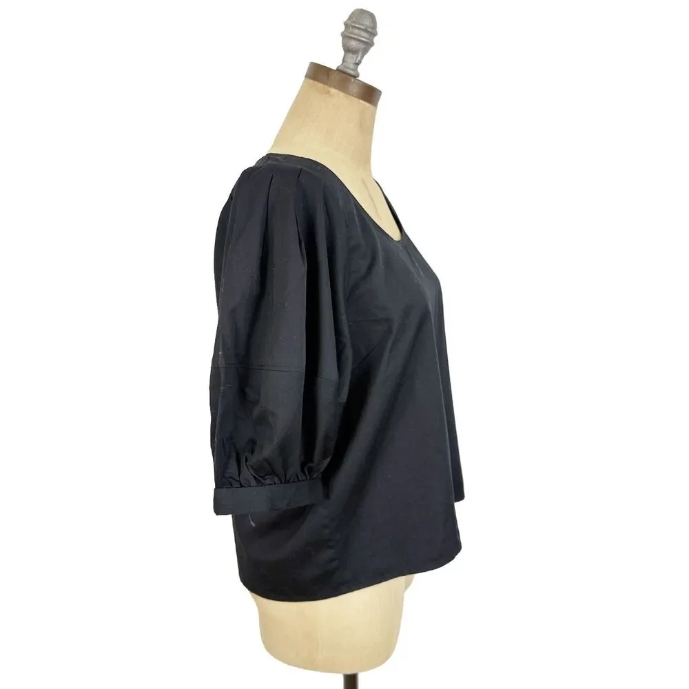 MADEWELL Relaxed Scoopneck Short Puff Sleeve Top L True Black Office NWT B80